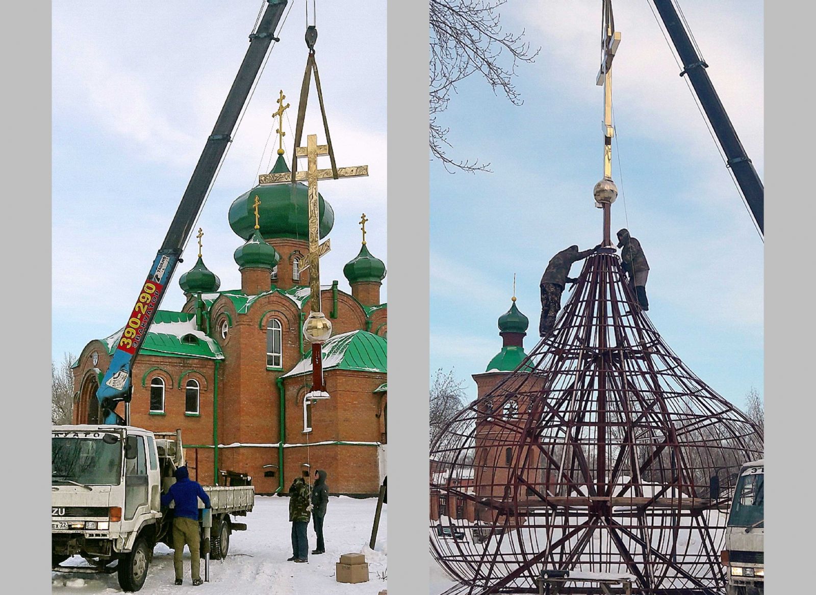 На купол колокольни строящегося Александро-Невского Собора поднят и установлен крест
